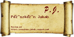 Pászkán Jakab névjegykártya